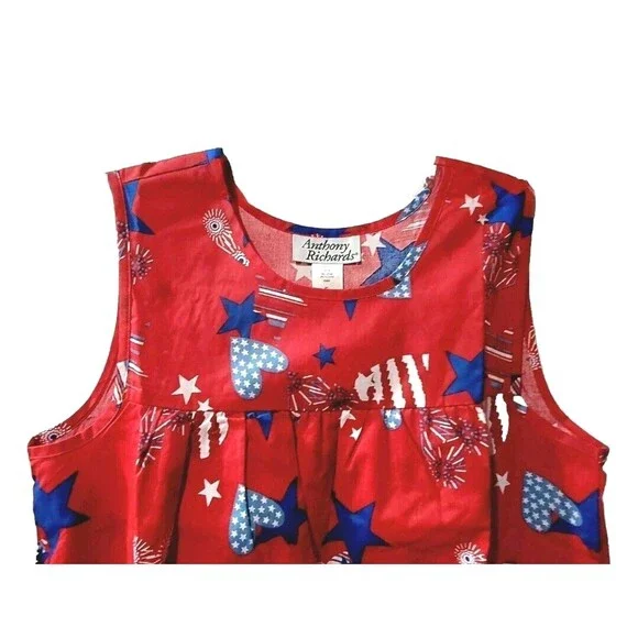 Anthony Richards VTG Americana Heart Star Mumu Patio Dress Sleeveless Women's 2X - Picture 2 of 12